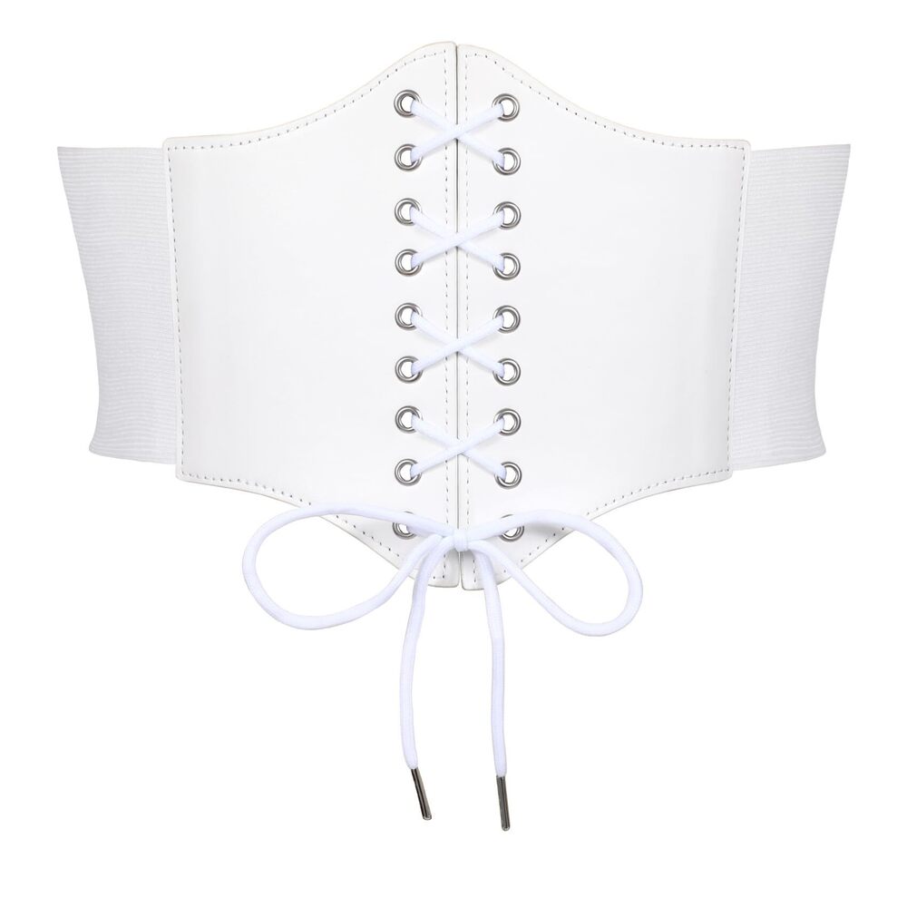 2182 Women Elastic Wide Corset Waist Belt Vintage Lace-up Tied Waspie